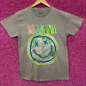 Nirvana Nevermind Smiley Face Mineral Wash Logo Tshirt size Large